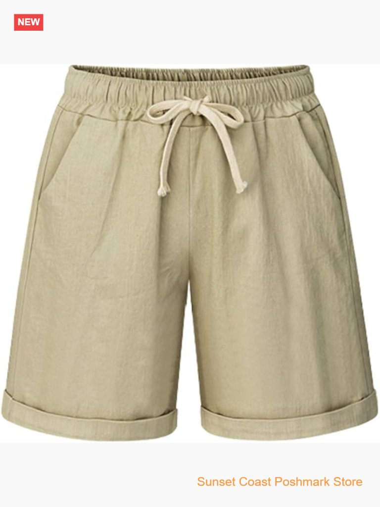 Elastic Waist Knee Length Bermuda Shorts With Drawstring Casual Loose Fit